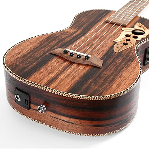 Left Baritone Ukulele, Ebony Wood 30Inch Ukulele With Adjustable Truss Rod, Built-In Equalizer And Digital Tuner, Bundle Strings, Padded Gig Bag, Strap, Digital Tuner, Pick, Shaker And Cleaning Cloth #TOP3