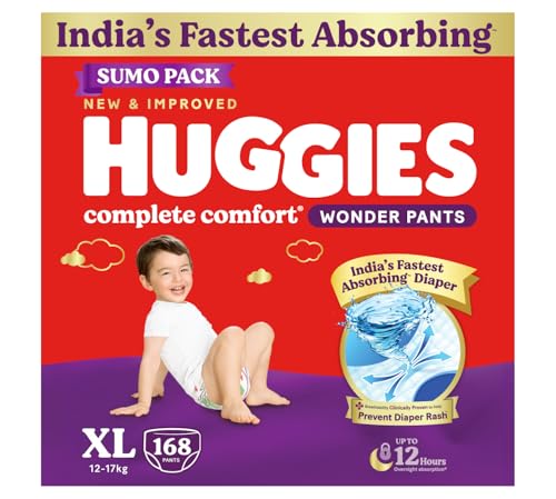 Huggies Wonder Pants Diapers Sumo Pack, Extra Large (Xl) Size Baby Diaper Pants, With Bubble Bed Technology For Comfort, (12.0 Kg – 17.0 Kg) (168 Count )