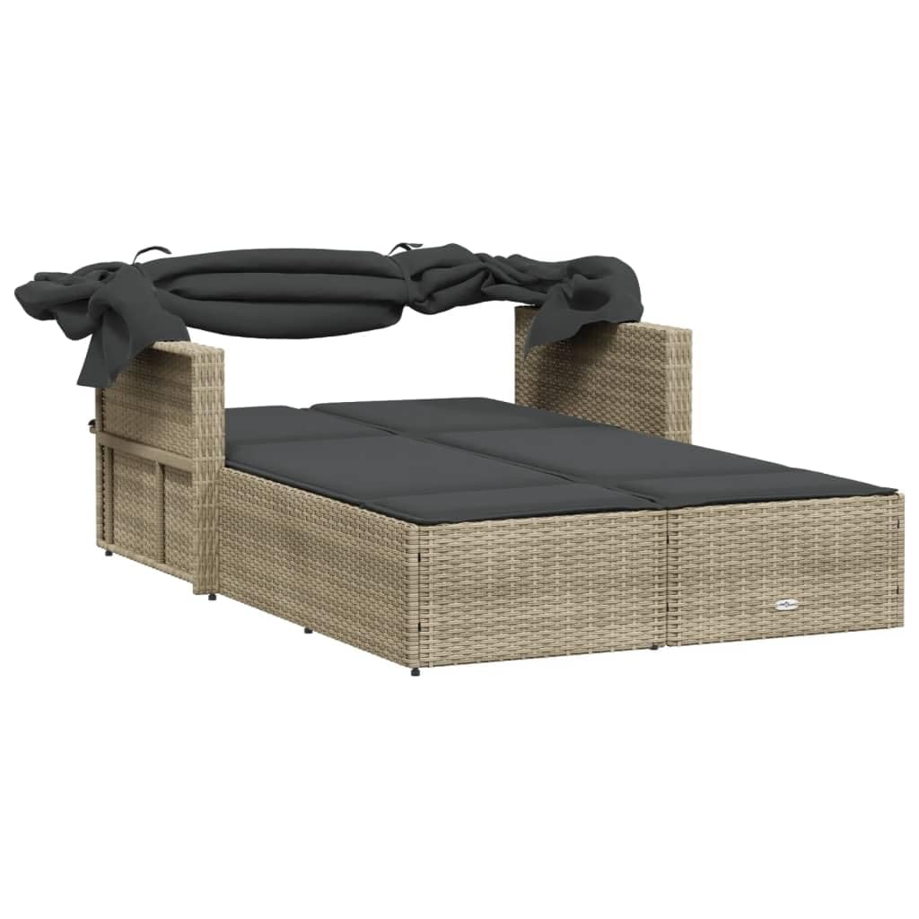 Homgoday Lit double auvent et coussins gris clair polyrorotin, chaises longues, canapé-lit, lit de piscine, lit de jardin