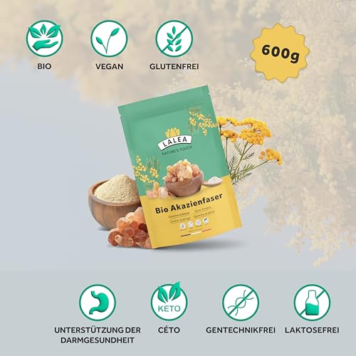 Akazienfaser Pulver Bio - 600g - 90% Ballaststoffe, ballaststoffe pulver aus akazienfasern Bio, Vegan & Keto, Glutenfrei, gummi arabicum pulver, fiber supplement