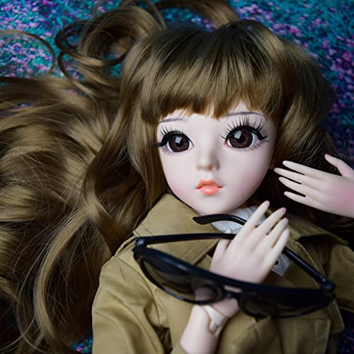 Muñeca BJD 1/3 con cabello rizado y abrigo khaki miniatura 4