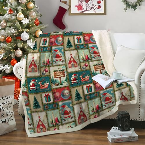 WONGS BEDDING Weihnachts Kuscheldecke 150x200 Sherpa Decke Grüner...