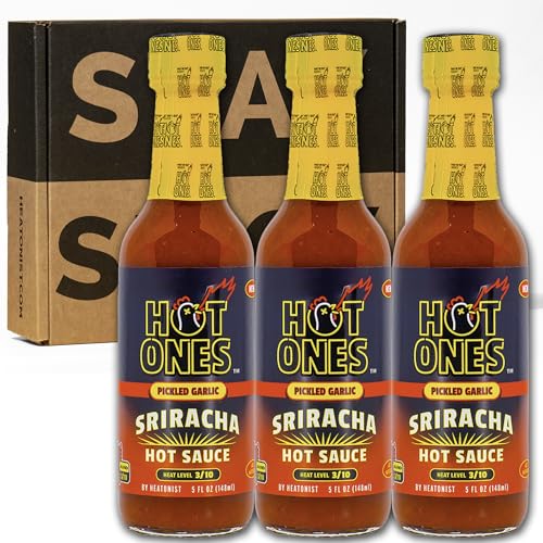 Image of Hot Ones Pickled Garlic Sriracha Hot Sauce | Spicy, Savory Sriracha Made With Natural Ingredients | 5 Fl Oz. (3 Pack)