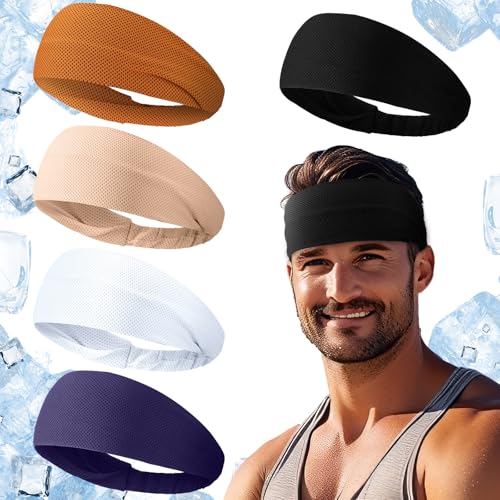 Image of 5pcs Summer Cooling Headbands for Men Stretchy Workout Sports Sweatbands Absorb Chill Cool Hairband for Hot Weather Running Golf Athletic