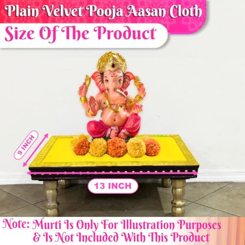 Image of Bhakti Lehar (9 x 13 Inch) Plain Yellow Velvet Pooja Aasan for God Idol /Chowki Aasan Kapda Cloth for Temple Shelf Home Mandir, Ganesh Baithak and God Idol Sitting - Pack of 2