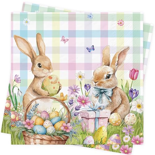 40Stück Servietten Hase Ostern Servietten Osterei Servietten Osterhase Deko Ostern Party Deko Oster Tischdeko Ostern Papierservietten Servietten Easter 33x33cm Frühling Geburtstag Servietten