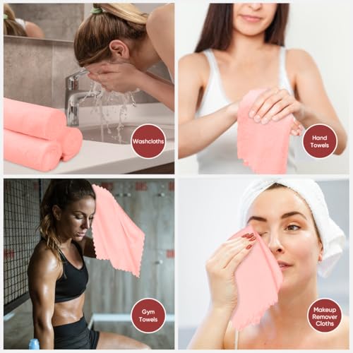 Image of Orighty Ultra Soft Washcloths 48 Pack, Premium Microfiber Towel Sets 12 x 12 inches, Absorbent and Quick Drying Coral Velvet Washcloth, Multi-Purpose Wash Cloths for Bathroom, Hotel, and Gym (Pink)