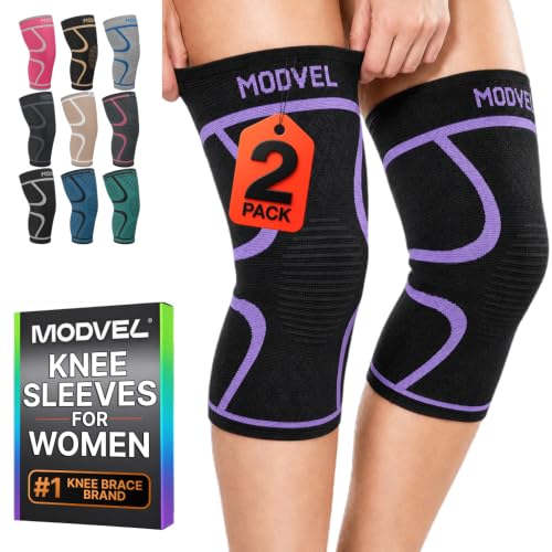 Image of Modvel 2 Pack Knee Brace for Women - Knee Support for Walking, Knee Compression Sleeves for Pain Relief, Knee Sleeves for Women, Knee Brace for Sports, Workouts & Arthritis