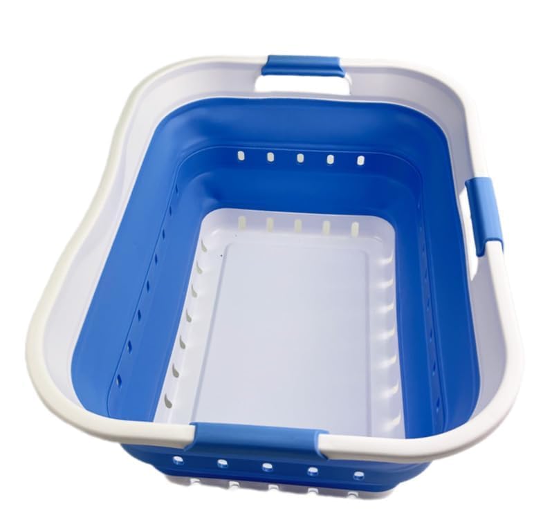 Image of SAMMART 42L (11 gallon) Collapsible Plastic Laundry Basket - Foldable Pop Up Storage Container /Organizer - Space Saving Hamper /Basket (1, White /Little Boy Blue)