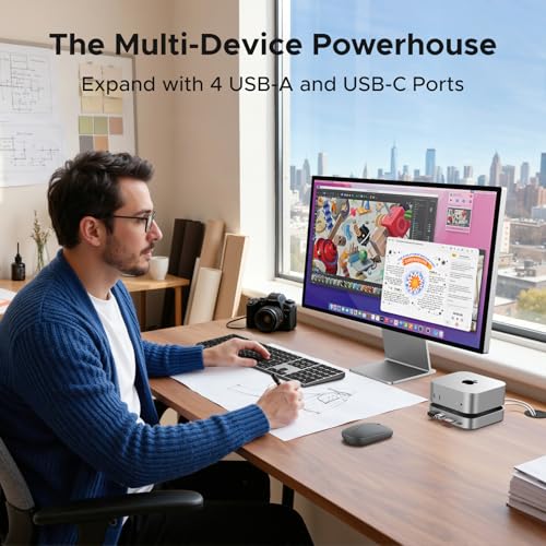 Image of UGREEN Mac mini M4 Dock and Stand DP Hub for Mac mini M4 and M4 Pro 2024 with M.2 NVMe SSD Enclosure, 4K144Hz DP,10G USB A /C, SD /TF, Audio