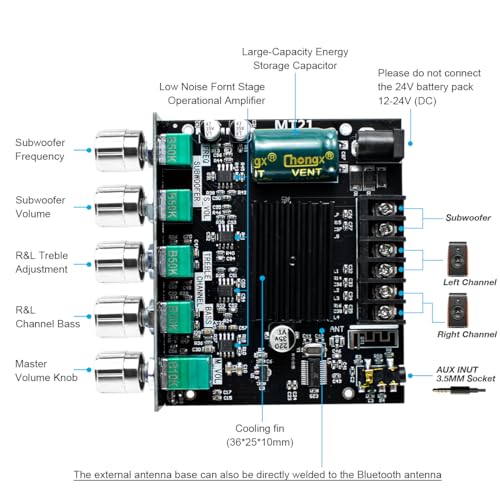 Hosyond 2.1 Channel Bluetooth Audio Power Amplifier Board 50W×2+100W with Treble and Bass Control for DIY Bluetooth Speaker Home Theater