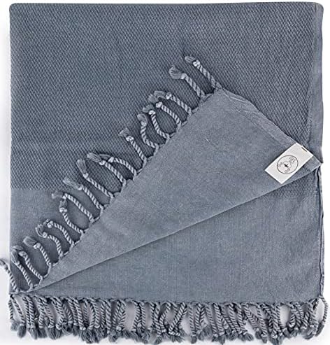 Bersuse 100% Cotton Zuma Stonewashed Turkish Towel - 33x66 Inches, Anthracite - Thumbnail 5