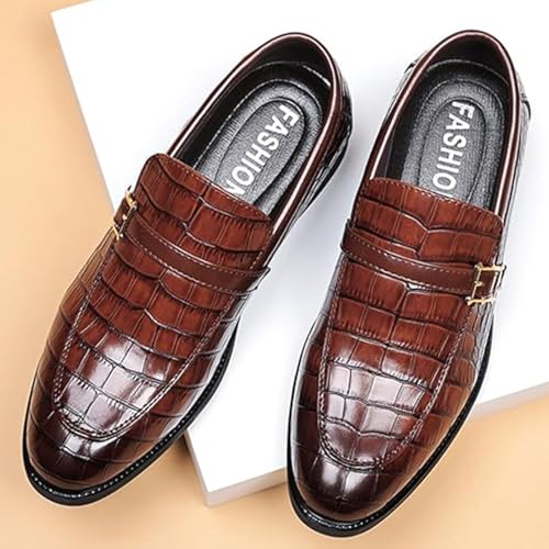 Men's Vintage Crocodile Print Slip-On Dress Loafers Formal Leather Business Casual Shoes2