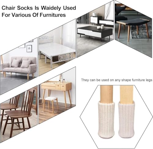 Ezprotekt 24 PCS Chair Socks High Elastic Floor Protectors Non Slip Chair Leg Feet Socks Covers Furniture Caps Set, Fit Diameter from 1" to 2",Knitted Furniture Pads, Beige - Image 4