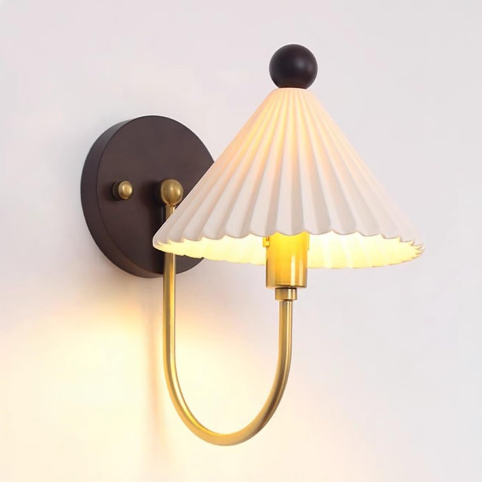 Aplique de Pared Moderno de Mediados de Siglo, lámpara de cerámica Plisada, iluminación Decorativa para Interiores, lámpara de Pared de Metal con Base Redonda de Madera, Casquillo
