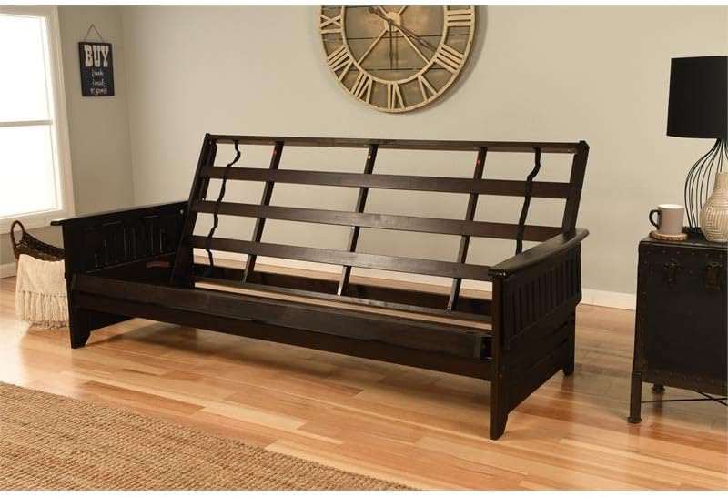 Kodiak Furniture Phoenix Queen-Size Espresso Wood Futon-Linen Charcoal Mattress