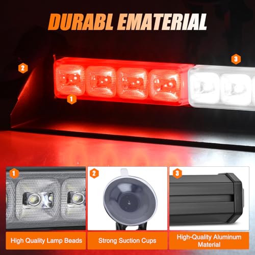 Image of Nilight 8LED Red White Traffic Advisor Strobe Light Bar Hazard Safety | with Vacuum Suction Emergency Dash Warning Flashing Lights Front /Rear Windshield Visor for Truck Police Construction Vehicles