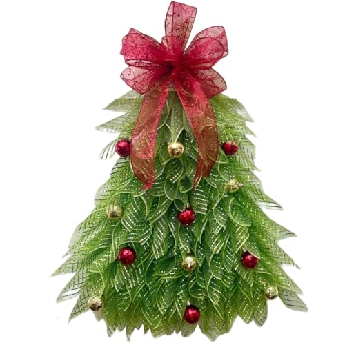 Corona de árbol de Navidad, Corona de árbol de Navidad Hecha a Mano para Puerta de Entrada, Coronas de Navidad, Corona de árbol de Navidad con Adornos de Bolas, Coronas de Puerta de Navidad