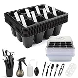 120 Cells Seeding Trays Seed Starter Tray with Mini Gardening Hand Tools Kit, Humidity Adjustable Plant Germination Tray with Dome and Base Greenhouse Mini Propagator for Indoor Starting Seeds Growing