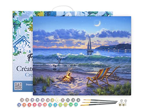 Figured'Art Pintar por Numeros Adultos con marco Vista A La Playa - Manualidades pintura acrilica Kit Cuadro DIY completo - 40x50cm con bastidor montado