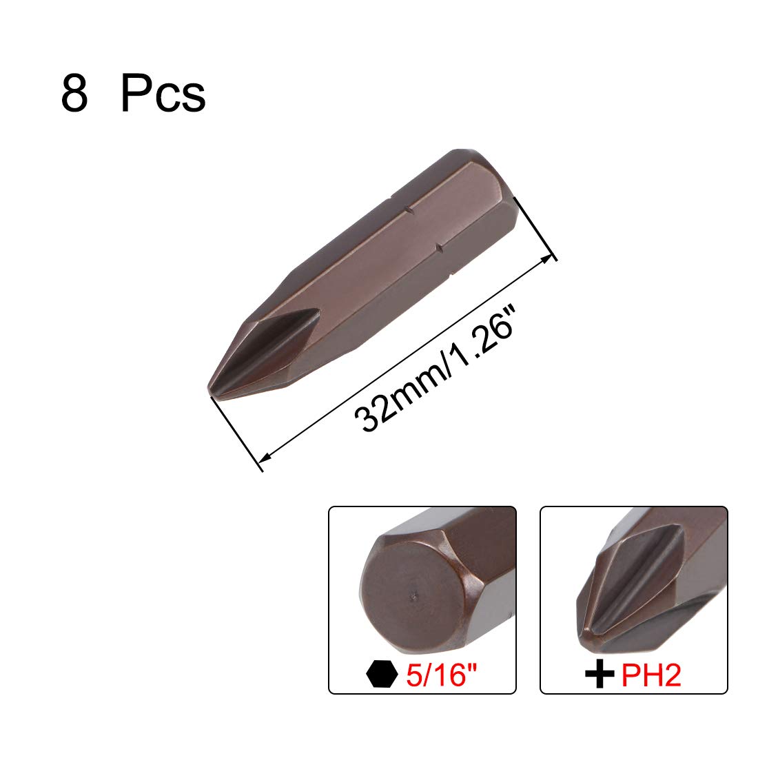 Utoolmart PH2 Schraubendreher-Bits – 10 Stück, Magnetisch, S2-Stahl, 8 Mm Sechskantschaft, 32 Mm Lang