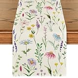 Artoid Mode Wildflowers Floral Eucalyptus Spring Table Runner, Seasonal Summer Kitchen Dining Table Decoration for Home Party Decor 13x120 Inch