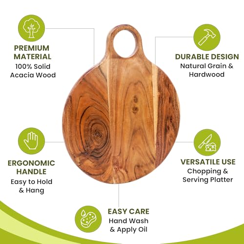 Tabla De Cortar Redonda De Madera De Acacia Con Asa miniatura 3