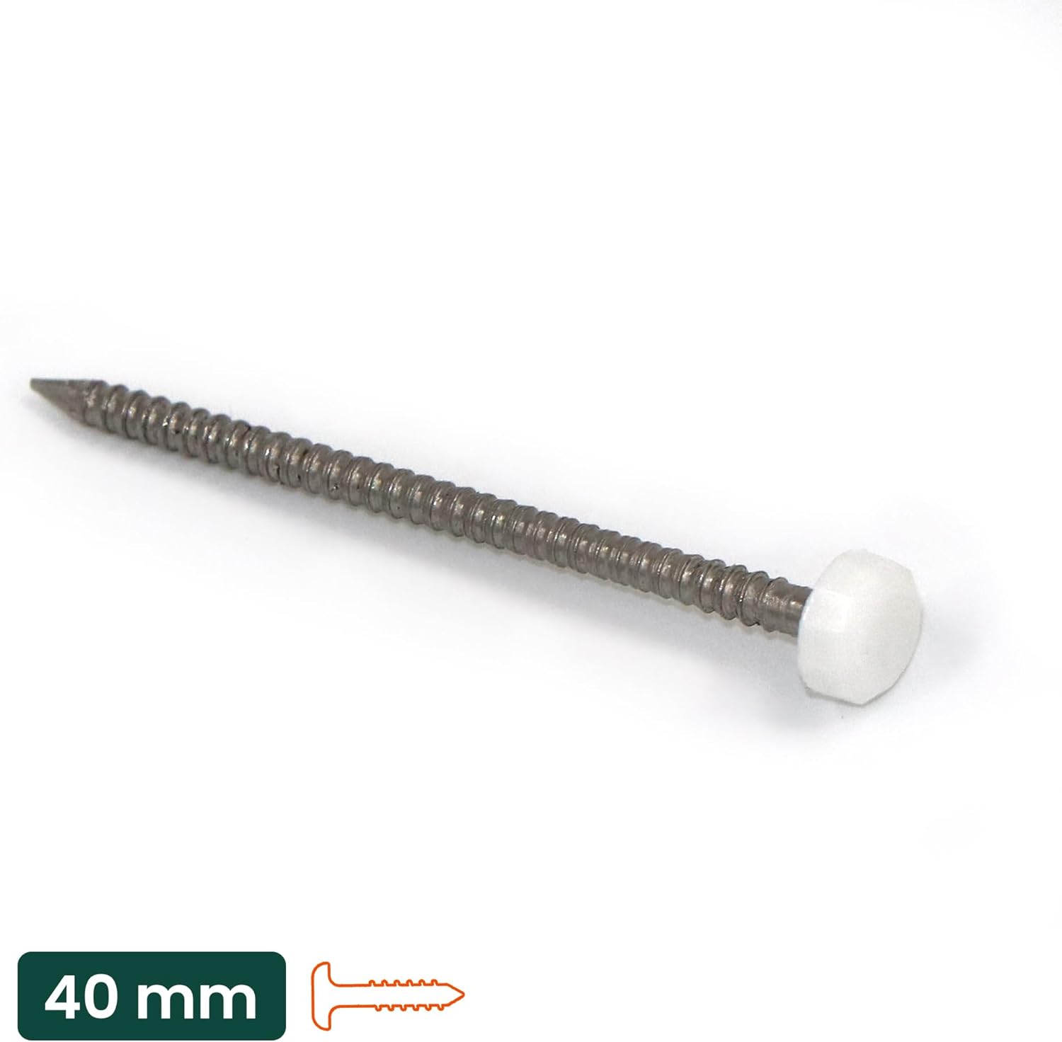 1000 x 40mm White UPVC Poly Top Stainless Steel Pins Nails Plastic Headed fascia fixings polytop