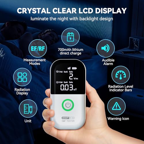 Image of New Upgraded EMF Meter, Rechargeable Electromagnetic Field Radiation Detector for EF MF WiFi Signal, High Precision EMF Detector for Home Inspection, Office, Outdoor and Ghost Hunting with Alarm