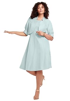 Roamans Womens Plus Size Elbow Sleeve Fit-and-Flare Dress with Bolero Jacket 2-Piece Suit