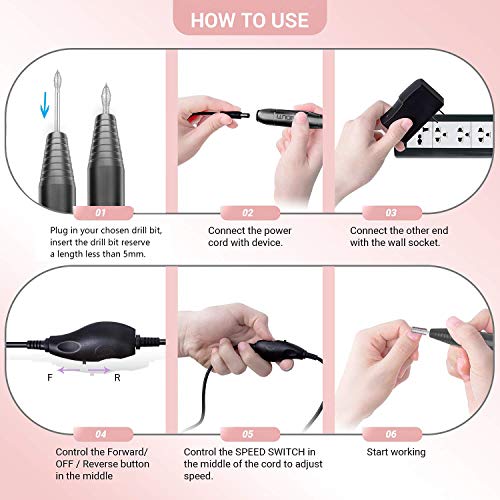 UNIBOUTI Portable Electric Nail Drill Professional Efile Nail Drill Kit for Acrylic Gel Nails, Manicure Pedicure Polishing Shape Tools with Nail Drill Bits and Sanding Bands - Black