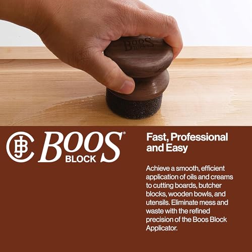 Image of John Boos Oil & Cream Round Applicator for Wood Cutting Boards, Butcher Blocks & Utensils, Walnut - Solid Hardwood Handle, Silver Ion-Treated Sponge, Storage Cap, Easy and Even Application