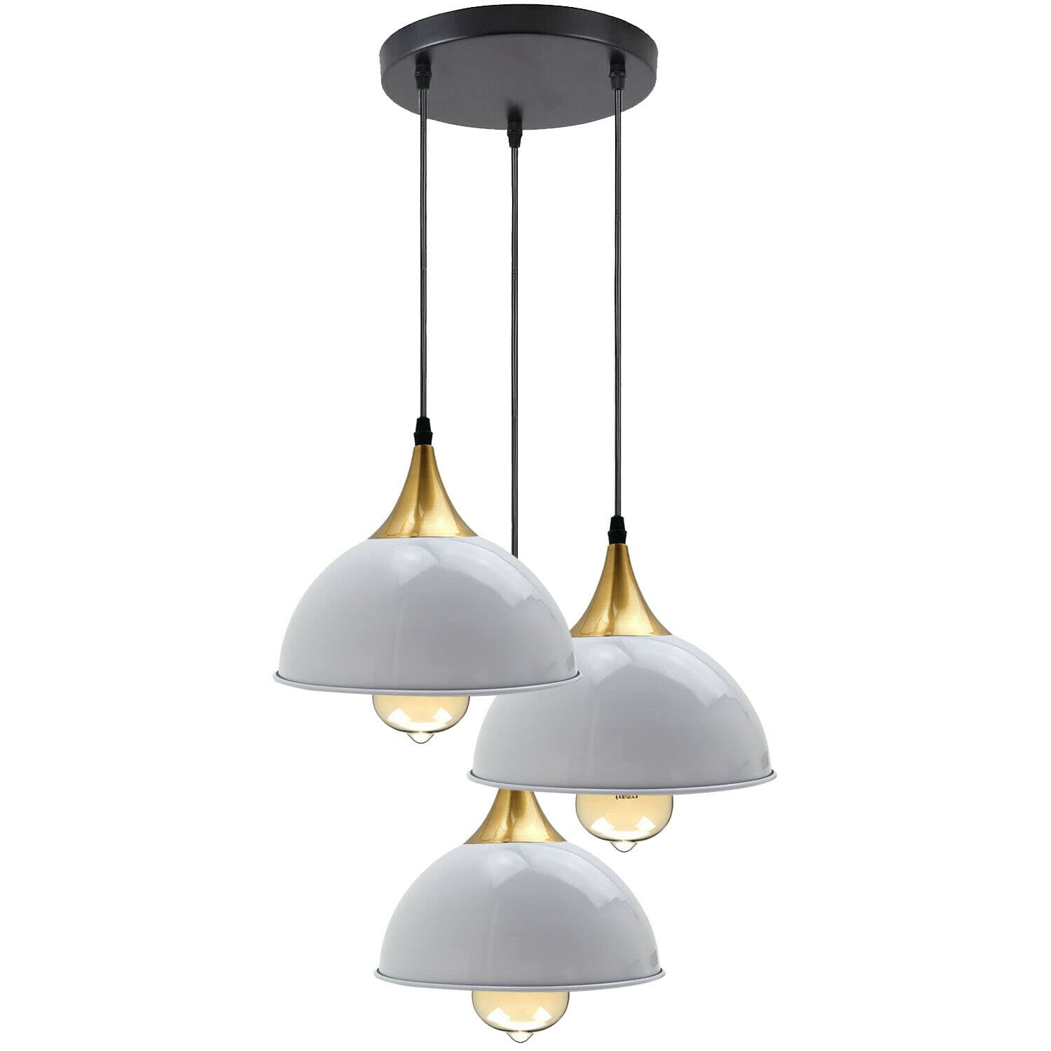 DC VOLTAGE 3 Head Multi-Color Dome Pendant Lighting Modern Bedroom Ceiling LampShade Wrought Iron Hanging Home Lighting Kit E27 (White)