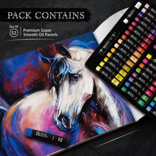 Image of Black Beauty Oil Pastels 52 Shades Set | 44 Classic, 4 Neon & 4 Metallic Colours | Super Smooth Pastels for Drawing, Blending, Shading & Layering | Art Supplies for Kids & Artists