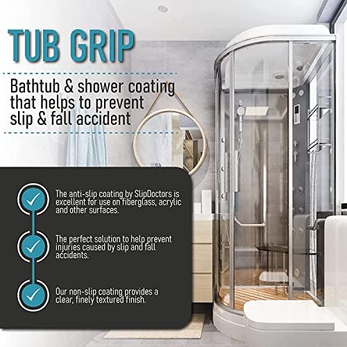 Anti slip Coating for Baths and Showers  Roller Included, Easy Application  Tub Grip by Slip Doctors transparent non slip formula increases traction on fiberglass and acrylic tubs, showers and trays