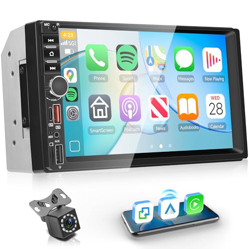 sans Fil Carplay Autoradio 2 Din avec You-Tube Android Auto, 7 Pouces Écran Tactile Autoradio Double Din avec iOS/Android Mirror Link Bluetooth FM Radio...