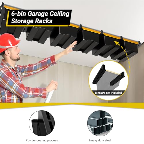 Eastrexon 6-bin Overhead Garage Storage Rack, Ceiling Storage Racks Heavy Duty, Powder Coated Tote Storage Rack for Garages, Sheds, Storerooms (7 PCS, for 6 Bins) by Eastrexon - Image 3