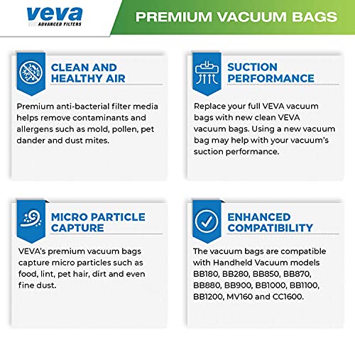 Veva 40 Pack Premium Supervac Vacuum Bags Style Bb Work With All Handheld Vacuum Models Bb180, Bb280, Bb850, Bb870, Bb880, Bb900, Bb1000, Bb1100, Bb1200 #TOP2