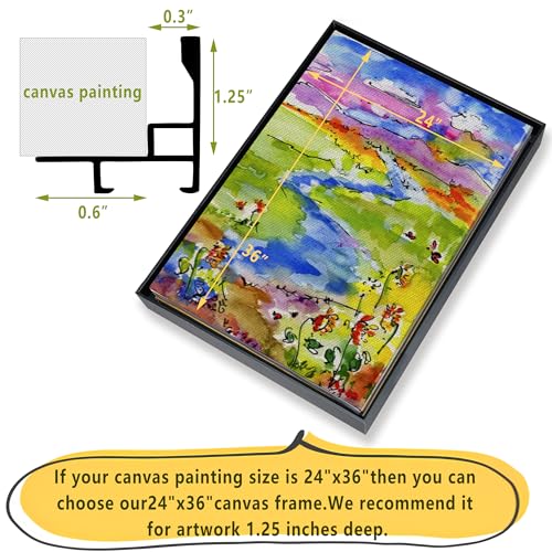 Image of 16x32 DIY Metal Canvas Frame,1.25 inch Deep Floater Frame,Black | YIVIVEN Canvas Frame for Wall Decor,Floater Frame for Canvas Painting,Floating Frames for Prints Artwork(16 inchx32 inch,Black)