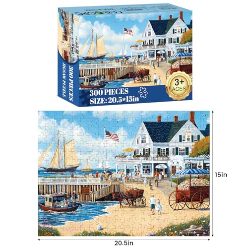 Image of Jigsaw Puzzles 300 Pieces for Adults White Villa Puzzle 300 Pieces Adult Puzzles Games for Kids Ages 8-10 10-12 Recycled Cardboard Puzzle Pieces Family Challenging Game 20.5x15IN