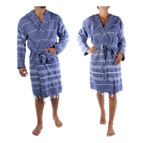 Cacala 100% Turkish Cotton Kimono Design Pestemal Unisex Bathrobe, Luxurious Soft Hooded Bathrobes for Men Women, Quick Dry Extra Absorbent Luxury Plush Long Robe Black Large Cover