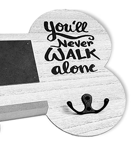 Emotiset Garderobenleiste zum Ordnen von Leinen und Zubehör für Hunde und Haustiere, aus Holz, personalisierbar mit Tafel, Vintage-Weiß