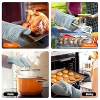 Silicone Oven Mitts, Heat Resistant 2PCS Oven Mitts with Soft Cotton Lining, Waterproof Non-Slip Grip Oven Glove, Kitchen Potholder Mits for BBQ, Baking, Cooking, 12.5 Inch - Grey — image 6