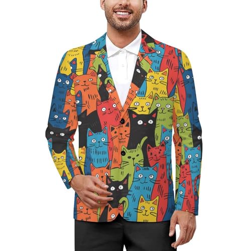Colorful Cats Printed Men's Classic Fit Suits Funny Casual Stylish Two Button Blazer