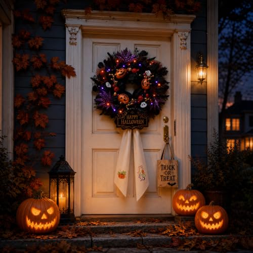 Halloween Wreath for Front Door, 24" Black Gothic Spooky Outdoor Décor - image 2