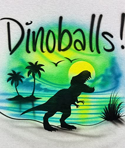 Airbrush Tyrannosaurus Dinosaur, Green Background Name Design T Shirt4