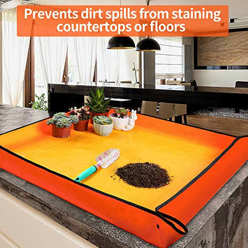 Image of Extra Large Repotting Mat for Indoor Plants Transplanting and Potting Mix Mess Control, 39.5 inch X 39.5 inch Portable Gardening Tray Plant Planting Potting Mat Garden Gifts for Women Grandma Birthday Gift