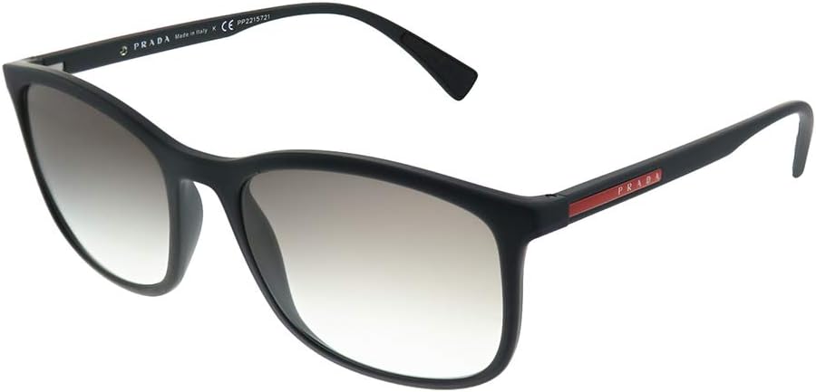 PradaPS 01TS DG00A7 Black Rubber Plastic Rectangle Sunglasses Grey Gradient Len