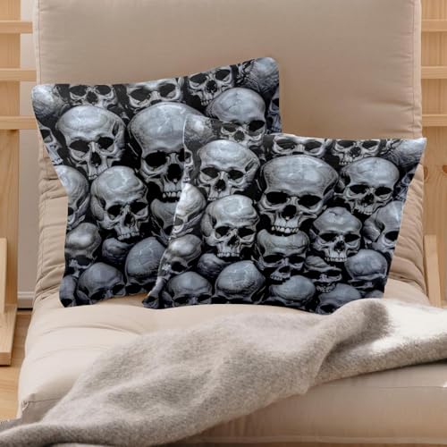 Housse de coussin velours tête de mort 50x50 cm pour salon gothique chic - 3