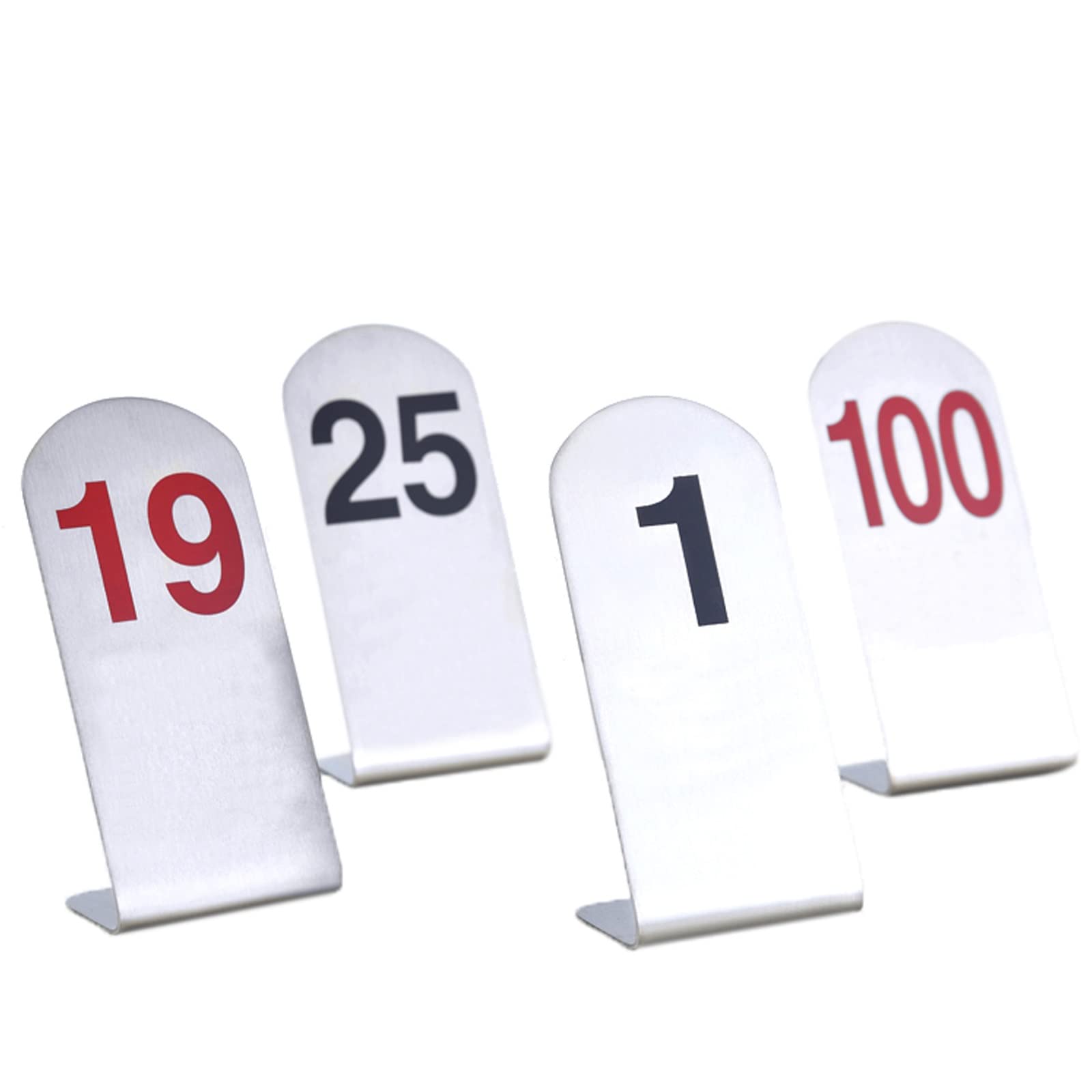 SaryEdge 1-25/50 Table Numbers Stainless Steel Stackable, Metal Table Card Number Tags 13x6cm, L-shape Standing Table Number, Place Cards Long Usage Time,Red-1,Red-1-25(13x6x4cm)